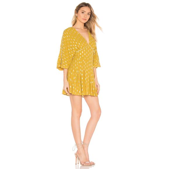 House of Harlow 1960 x REVOLVE OWEN DRESS Flowy Metallic Dot Small Mustard Flaw - Picture 3 of 15